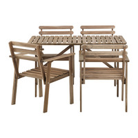 АСКХОЛЬМЕН Стол+4 стула с подлокотниками, серо-коричневый